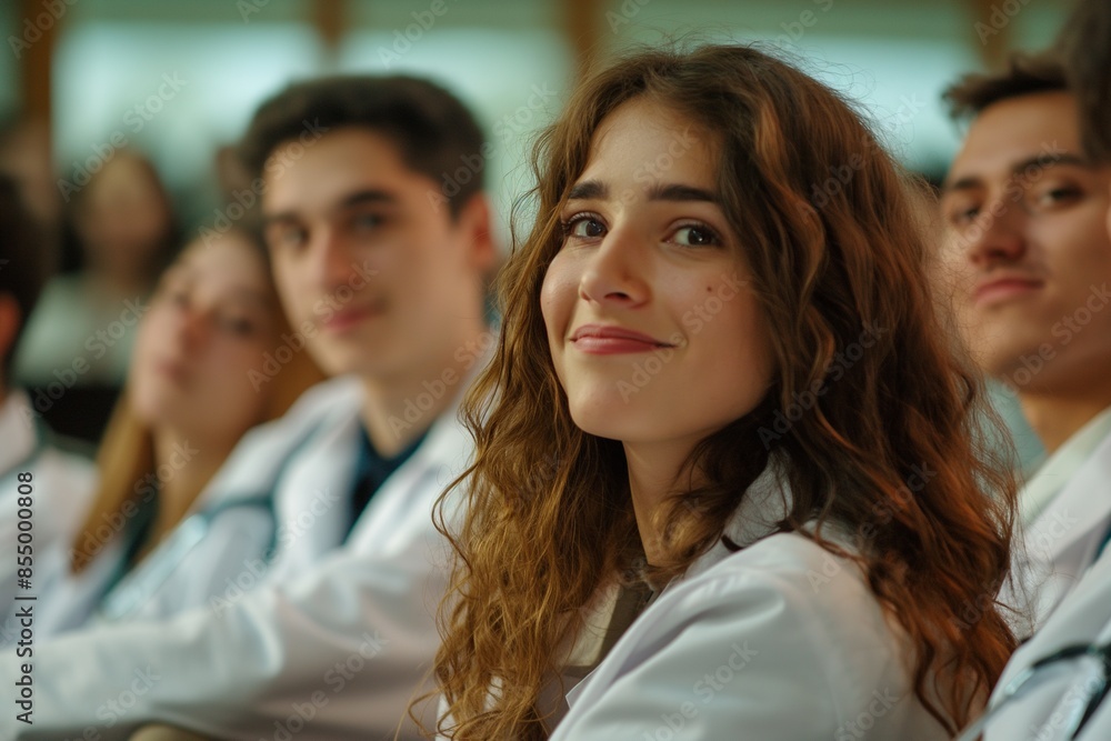 Young medical student with her classmates in university, Young Medical Student Engaging with Classmates at University, University Life of a Young Medical Student and Her Classmates Young medical student with her classmates in university, Young Medical Student Engaging with Classmates at University, University Life of a Young Medical Student and Her Classmates