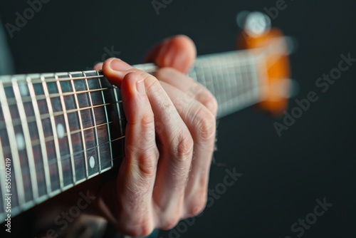 Masterful Guitarist - Close-up of Emotive Fingers Strumming Acoustic Guitar with Precision and Feeling photo