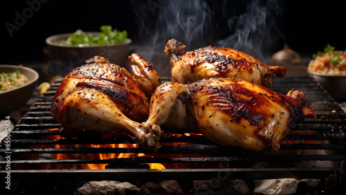 Delicious grilled chicken full of life on the grill
