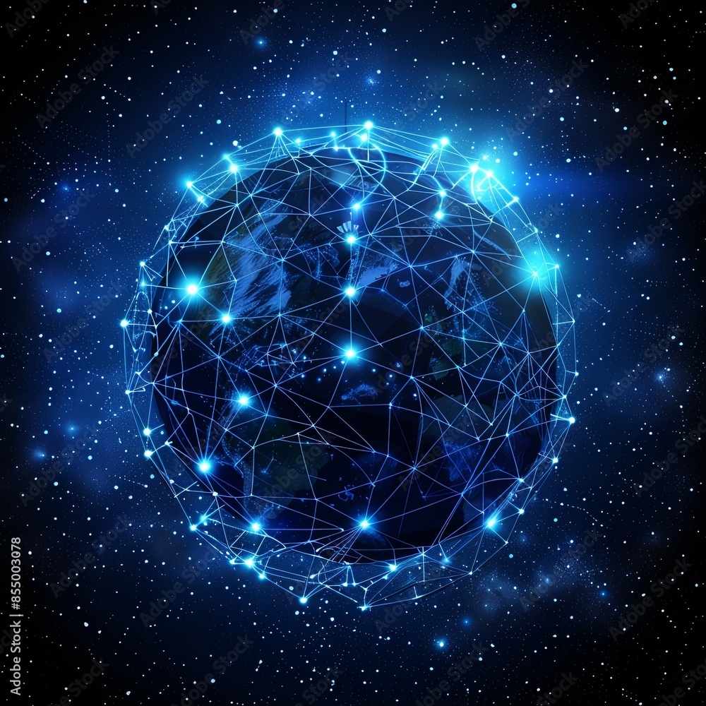 Obraz premium Global Digital Network Connectivity Over Earth