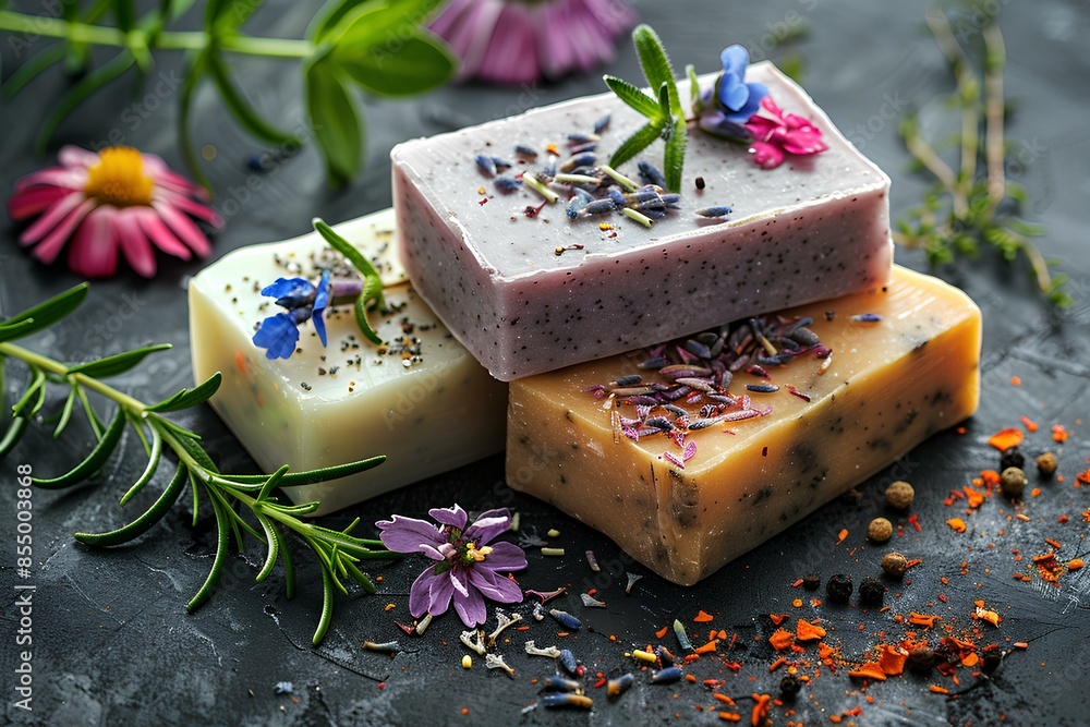Three soap bars stacked on top of each other Three soap bars stacked on top of each other