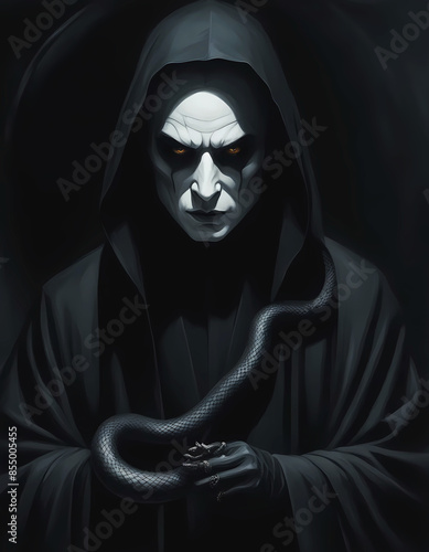 Portrait of a Demon in a black robe with a snake