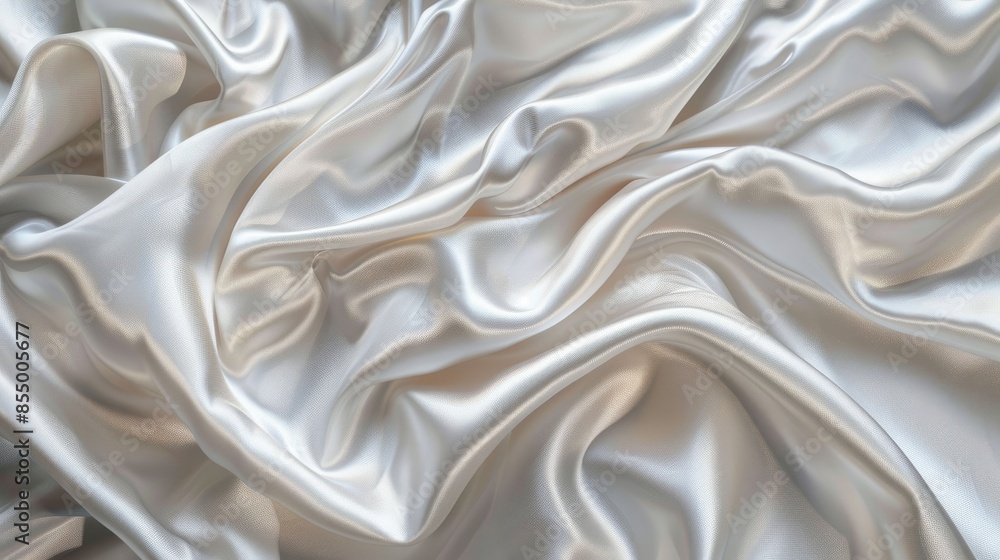 Fototapeta premium Create a lavish ambiance with this elegant white silver fabric, boasting a luxurious satin texture and a graceful natural blur, perfect for adding a touch of opulence to any project.