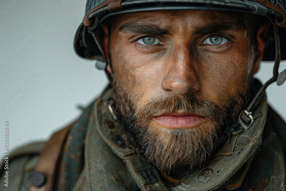 Close-up of determined soldier in military uniform Close-up of determined soldier in military uniform