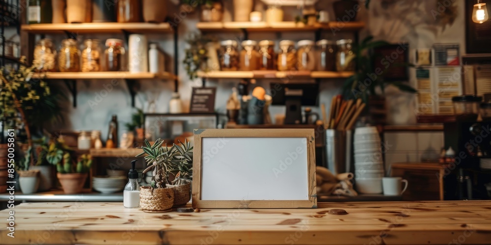 Obraz premium Blank Menu Board in a Cozy Cafe