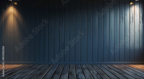 Dark Blue Room With Wooden Floor and Sunlight Streaming Through Window