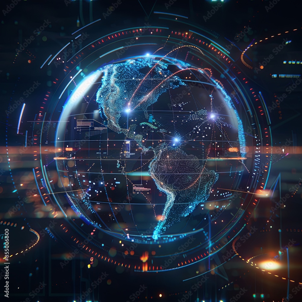 Fototapeta premium Global Digital Network Connectivity Over Earth