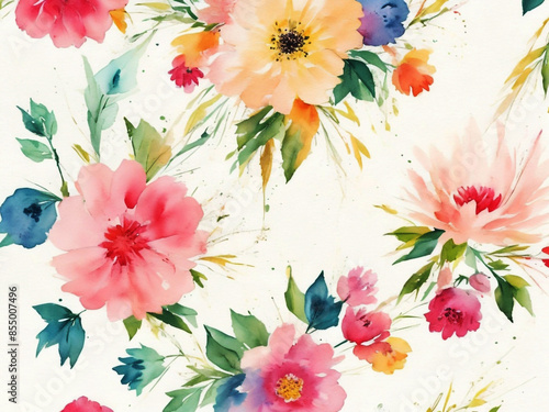 Tropical exotic pink red black orchid smaller wild flowers jungle palm leaves liquid fluid painted watercolor Hand drawn Enigmatic Spring summer season Blooming seamless flower blossom pattern design