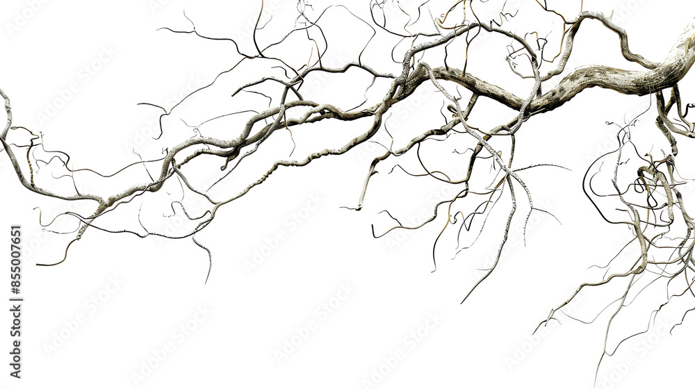Fototapeta premium gnarled tree branches with red and yellow leaves on a transparent background
