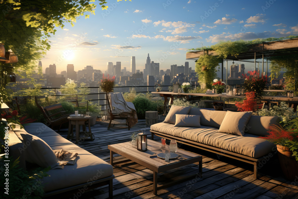 custom made wallpaper toronto digitalA rooftop garden designed as a relaxing retreat, complete with seating areas and greenery.