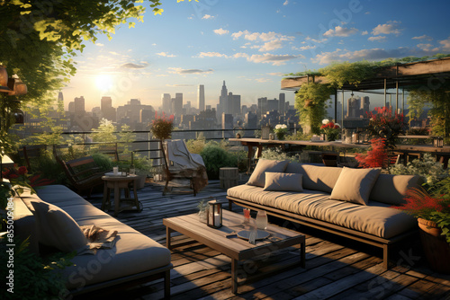 Wallpaper Mural A rooftop garden designed as a relaxing retreat, complete with seating areas and greenery. Torontodigital.ca