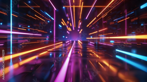 Neon Light Tunnel With Pink, Orange, and Blue Lines