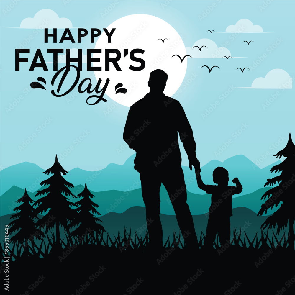 Happy Father's Day Greeting Card Design. Beautiful landscape, father son holding hands, modern typography, holiday greeting. Father's Day template. Happy Father's Day Greeting Card Design. Beautiful landscape, father son holding hands, modern typography, holiday greeting. Father's Day template.