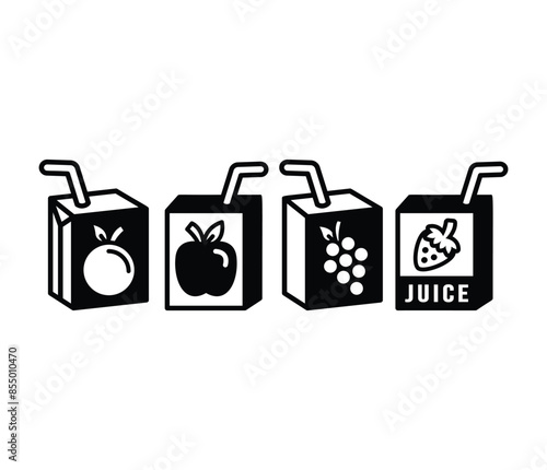 fruit juice box drink package icons vector design black white color simple flat illustration sets