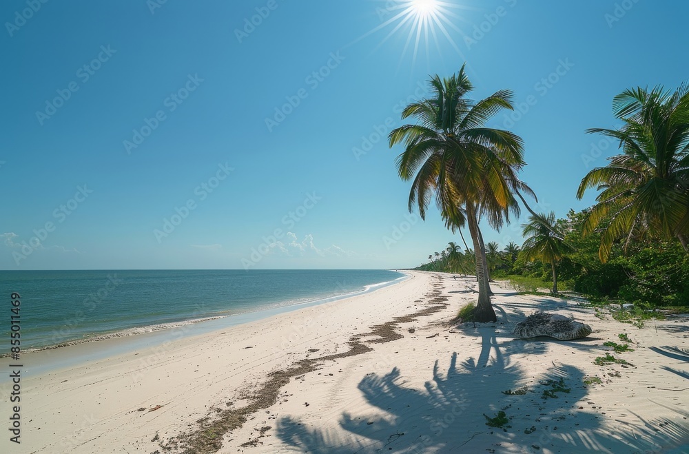 Obraz premium Palm Trees Framing A Sunny Beach Scene