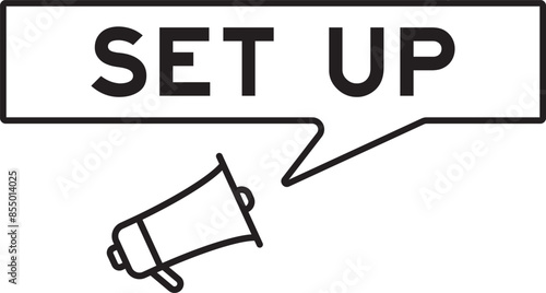Megaphone icon with speech bubble in word set up on white background