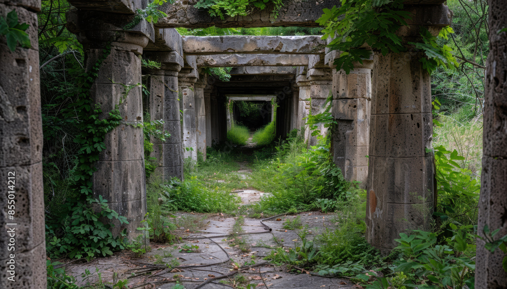 A long, narrow tunnel with a path through it A long, narrow tunnel with a path through it