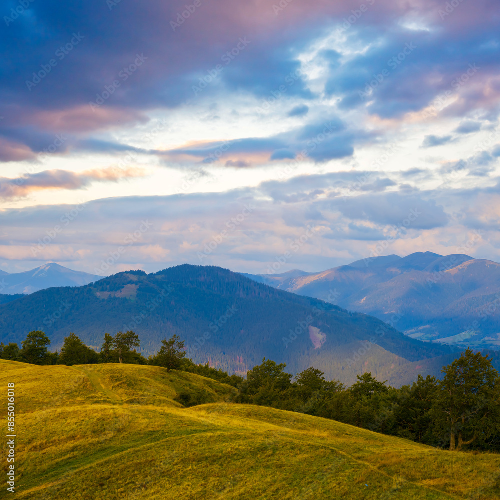 Fototapeta premium green mountain chain under cloudy sky