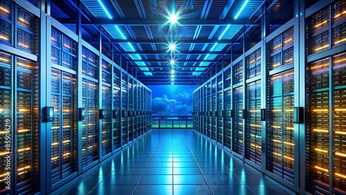 Abstract data center background, database in terminal storage, hardware server room, cloud computing  © morad