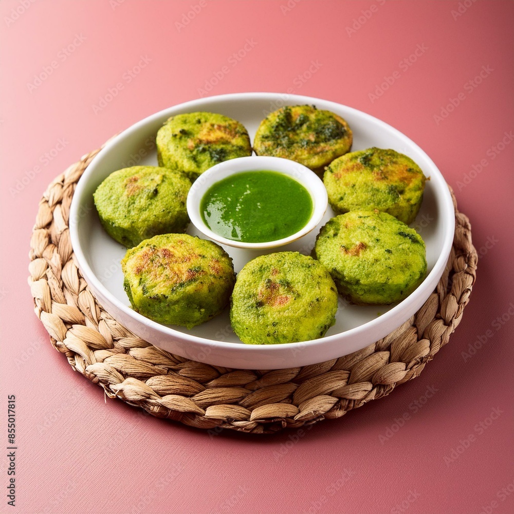 Indian vegetarian snack dish hara bhara kabab or kebab served chutney Indian vegetarian snack dish hara bhara kabab or kebab served chutney