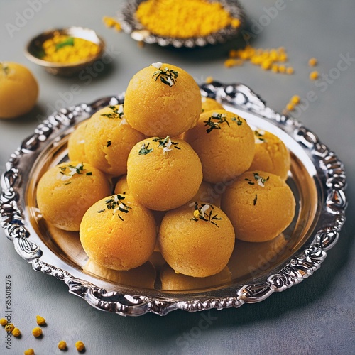 Indian sweet food besan laddu photo