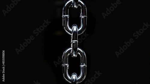 Close-up of shiny metal chain links on black background