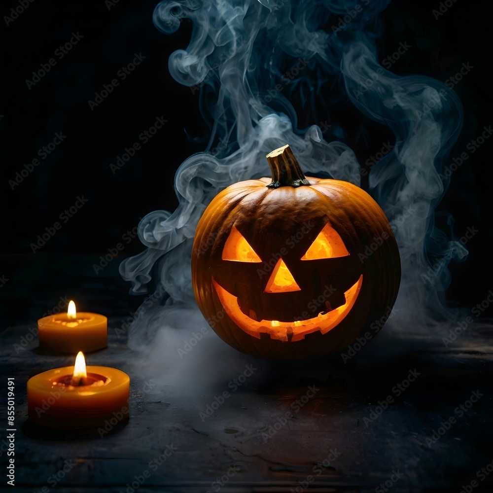 Naklejka premium halloween pumpkin with candle