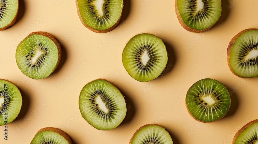 Fototapeta premium Sliced kiwi fruits on a pastel background. Healthy eating and nutrition concept