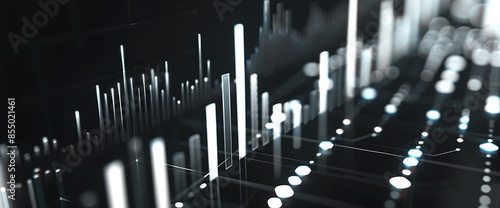 A line graph depicting a consistent growth in stock values, highlighting investment opportunities, with white bars. © ASMAT