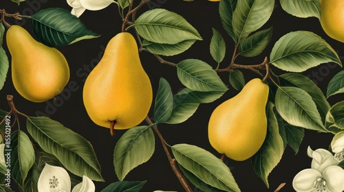 Fruit, pear and leaf pattern vintage botany