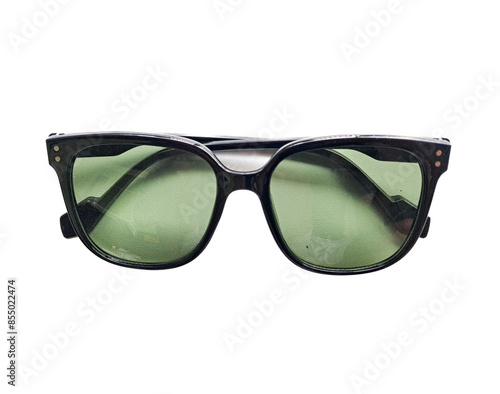 Close-Up Of black Sunglasses green. isolated on white background.