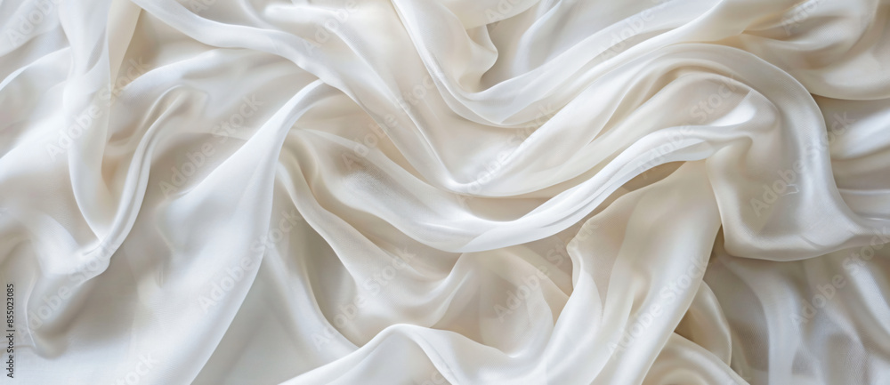 Top view of white silk fabric with folds on a light background Top view of white silk fabric with folds on a light background