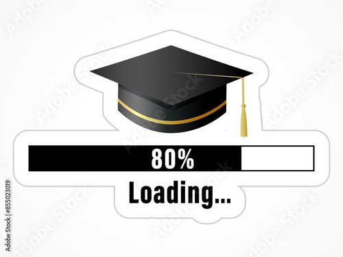 Loading Graduation, sticker class of 2024 with black academic cap. Congratulations graduates template for congratulations booth or photo frame design. Vector illustration