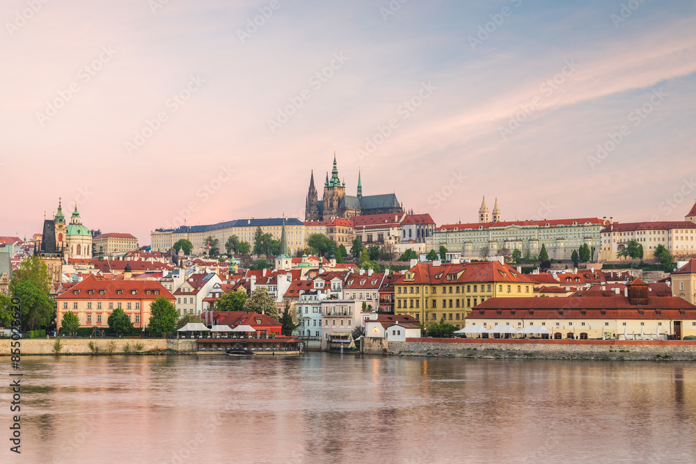 Prague Castle with Vltava river at sunrise, Prague, Czech Republic, Europe. Prague Castle with Vltava river at sunrise, Prague, Czech Republic, Europe.