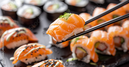 sushi with chopsticks