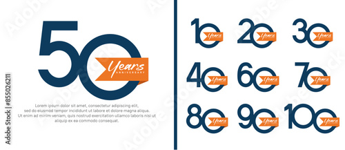 anniversary logotype set. vector design blue color with orange ribbon can be use for celebration event