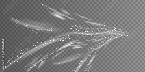 Stream of fresh wind png. Imitation of the exit of cold air from the air conditioner. Cold winter wind texture. Holiday vector blizzard. Christmas effect of a cold blizzard. Vector PNG.