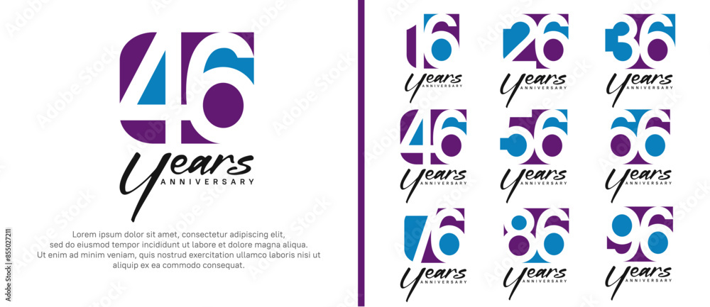 anniversary logo set. vector design purple and blue color can be use for celebration moment anniversary logo set. vector design purple and blue color can be use for celebration moment