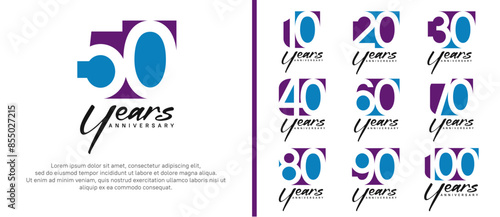 anniversary logo set. vector design purple and blue color can be use for celebration moment