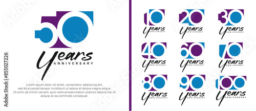 anniversary logo set. vector design purple and blue color can be use for celebration moment