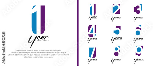 anniversary logo set. vector design purple and blue color can be use for celebration moment