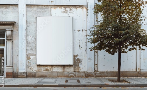 Blank Billboard on a City Street in Autumn