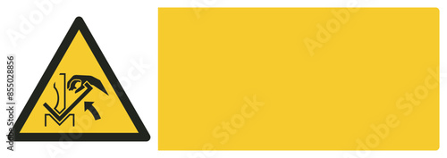 ISO warning safety signs_warning ; hand crushing between press brake and material your custom message here landscape size 1/2 a4,a3,a2,a1