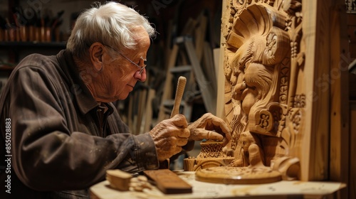 Wallpaper Mural Handcrafted, carefully crafted wood carving. Generative AI Torontodigital.ca