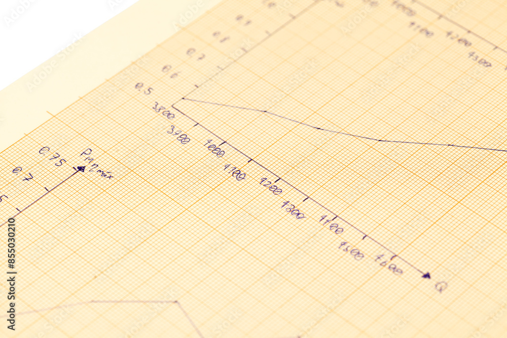 Graph paper with one millimeter grid, with hand drawn graph on it Graph paper with one millimeter grid, with hand drawn graph on it