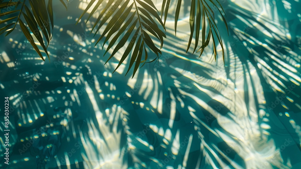 Serene Water Surface with Tropical Leaf Shadows Serene Water Surface with Tropical Leaf Shadows