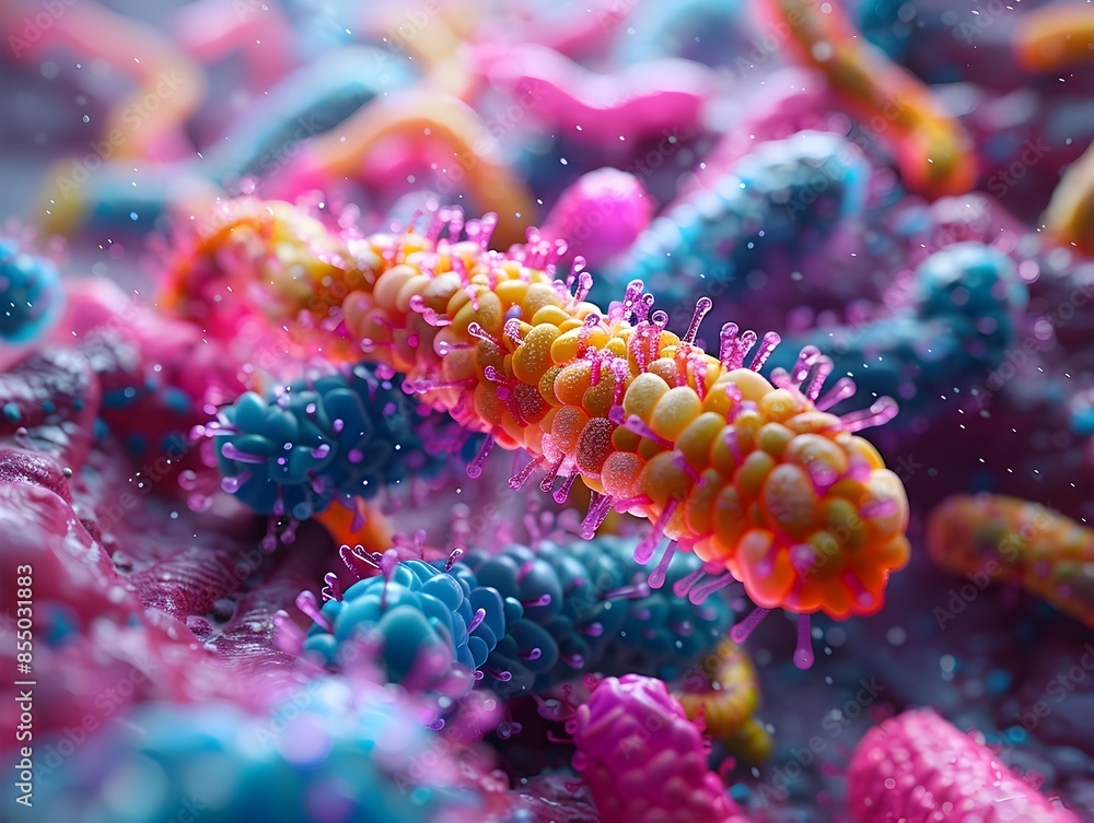 Fototapeta premium Vibrant Microbial Ecosystems Exploring the Intricate Diversity of the Human Microbiome