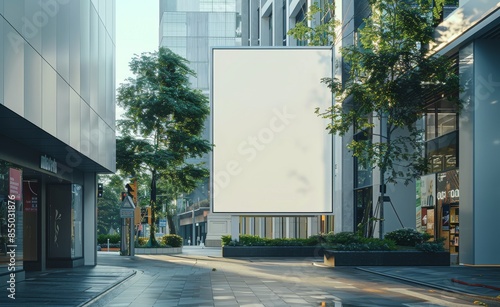 Blank Billboard Advertisement On City Street With Autumn Foliage