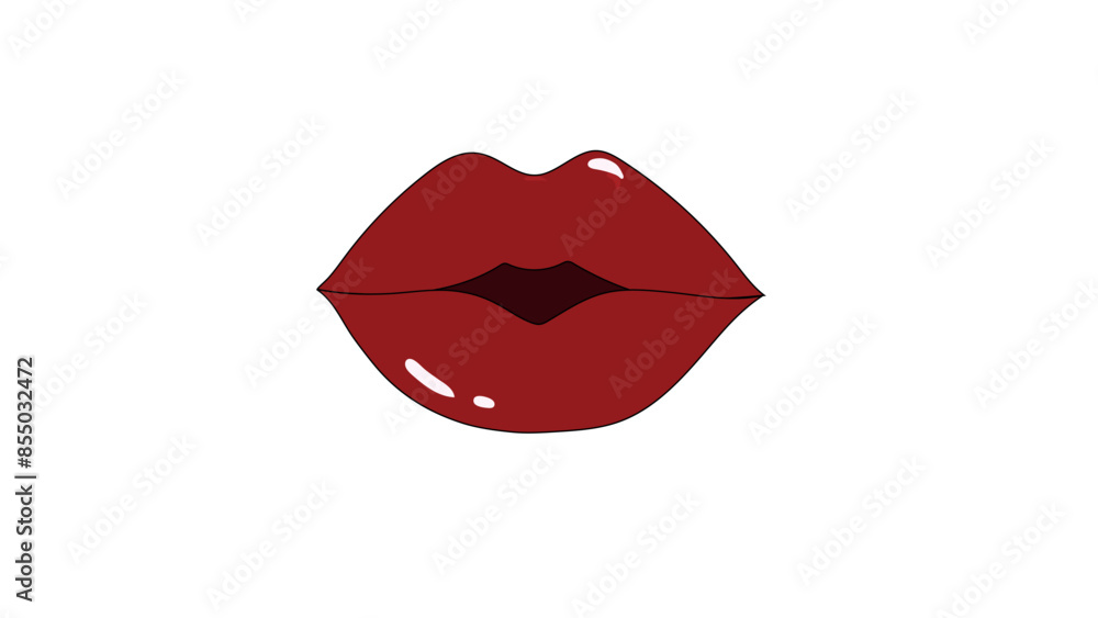 Red lips on white background, juicy female lips with highlights Red lips on white background, juicy female lips with highlights