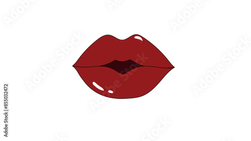 Red lips on white background, juicy female lips with highlights